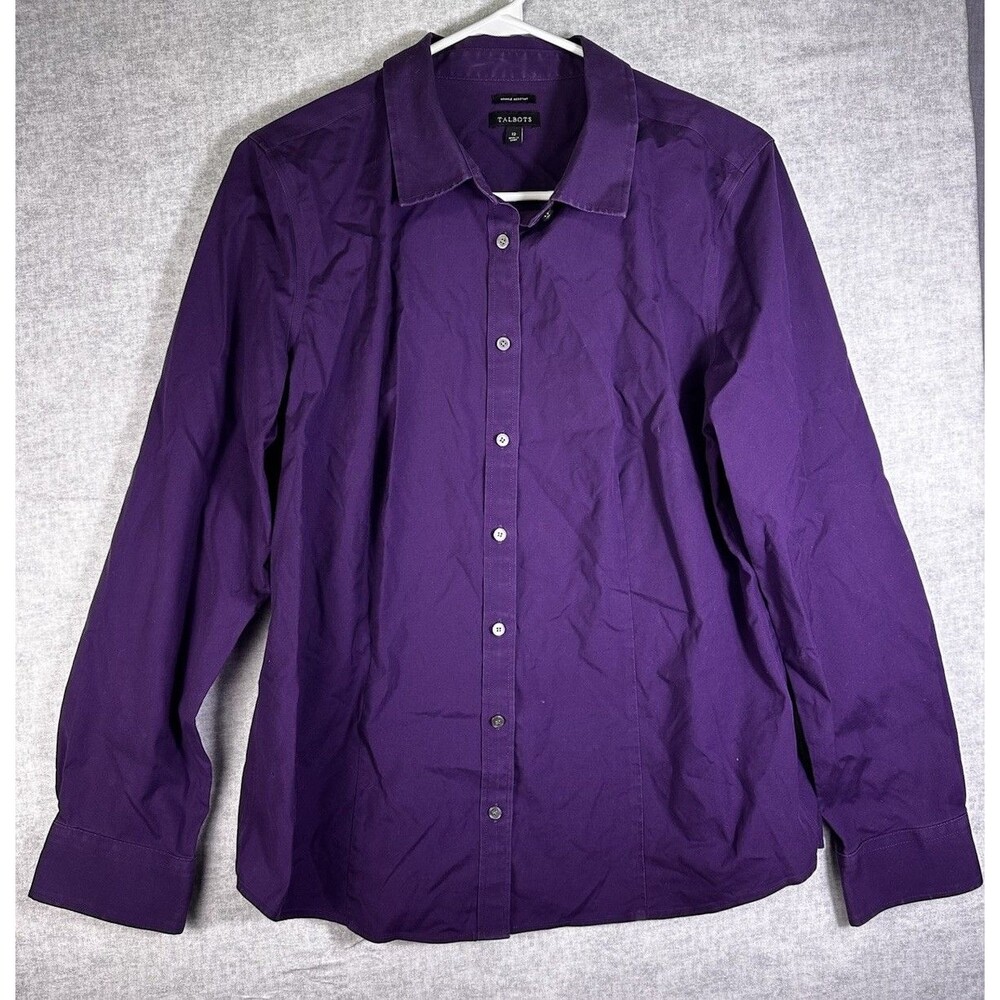 Talbots Size 12 Purple LS Button Wrinkle resistant Fitted Shirt Office Career